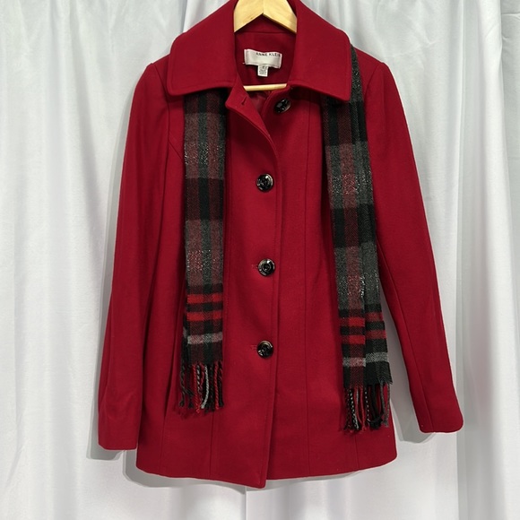 Anne Klein Single Breasted Red Wool Coat with Scarf - size Small - Picture 9 of 16